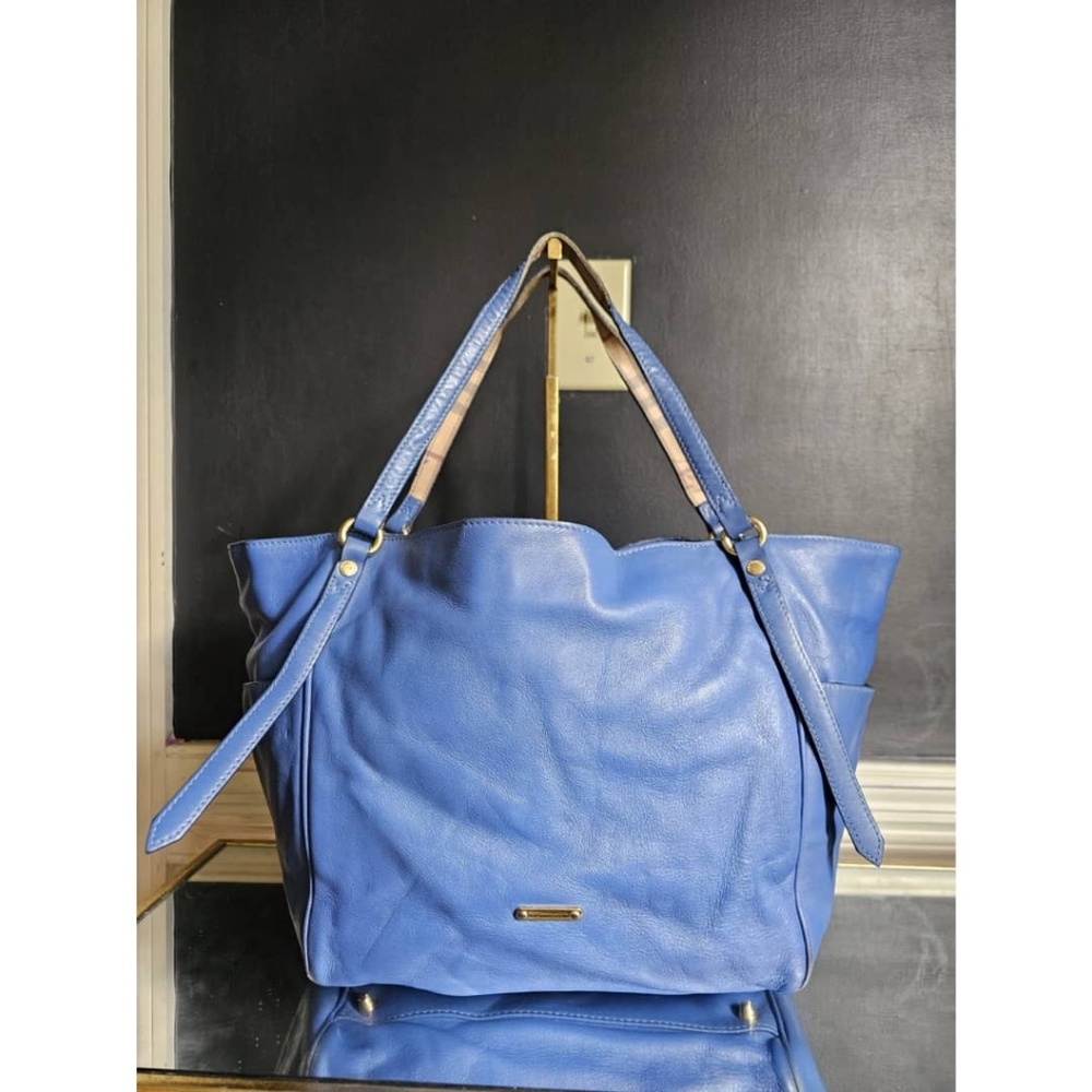 Authentic Burberry Leather Canterbury Tote Royal Blue - Picture 1 of 11
